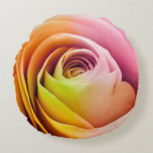 Close up of Colourful Rose Petals Round Cushion