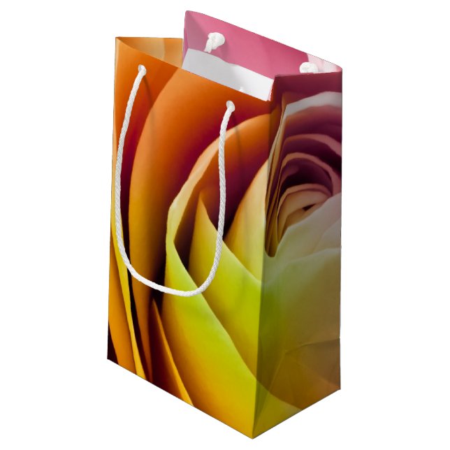 Close up of Colourful Rose Petals Small Gift Bag (Back Angled)