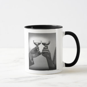 Close up of couple toasting with white wine B&W Mug