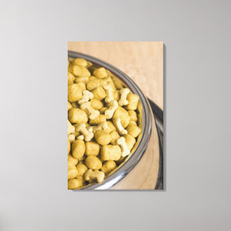 Close-up of dog food in a dog bowl canvas print