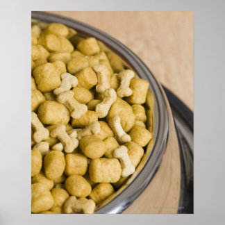 Close-up of dog food in a dog bowl poster