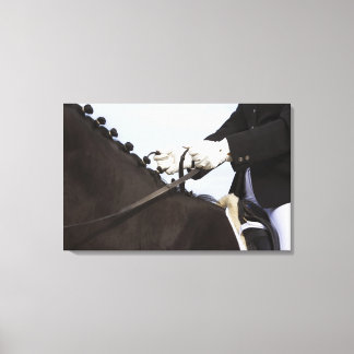 close-up of dressage horse with rider canvas print