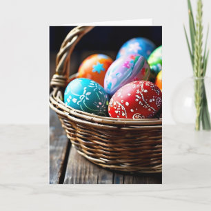 Close Up of Easter Basket Filled With Eggs Holiday Card