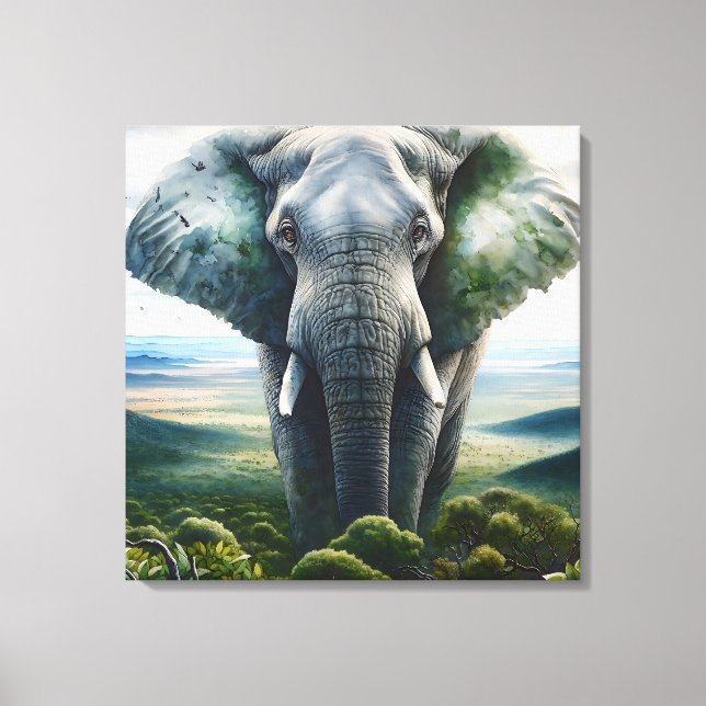 Close up of Elephant Face, Tusks, Trunk Canvas Print (Front)