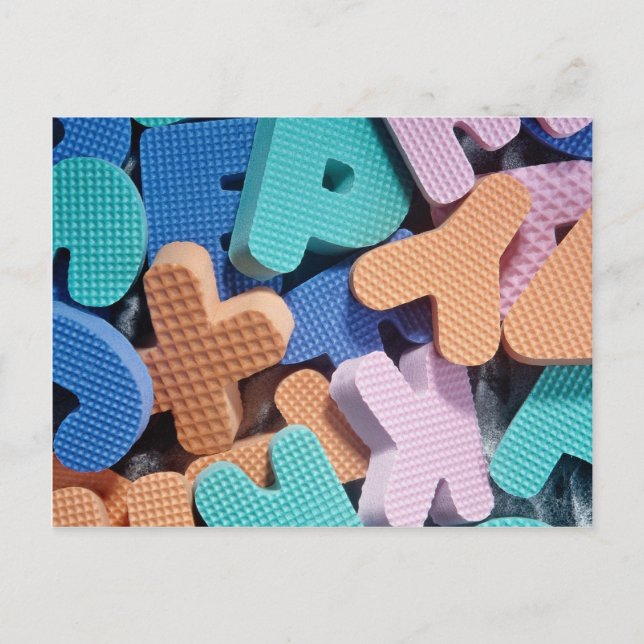 Close-up of foam letters for kids postcard (Front)