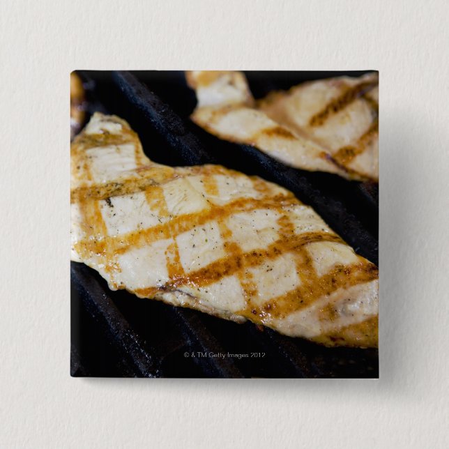 Close-up of grilled chicken breasts 15 cm square badge (Front)