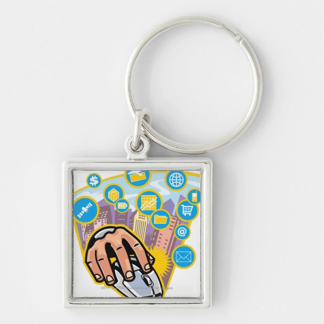 Close-up of hand on computer mouse key ring (Front)