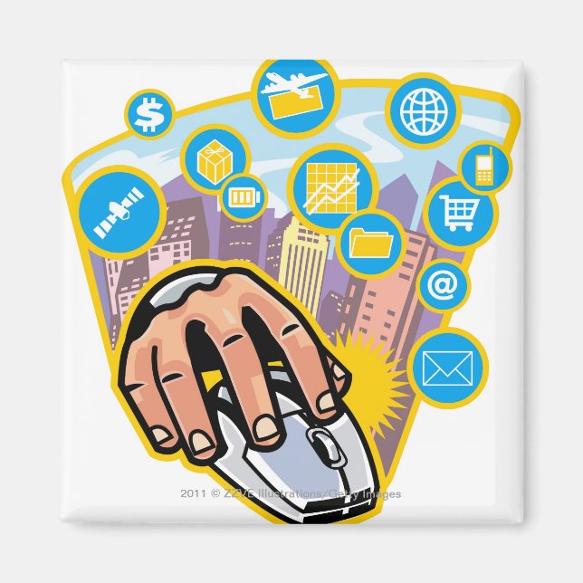 Close-up of hand on computer mouse magnet (Front)