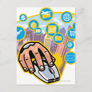 Close-up of hand on computer mouse postcard