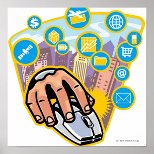 Close-up of hand on computer mouse poster