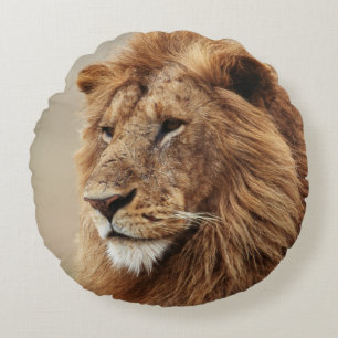 Close-up of male Lion Round Cushion