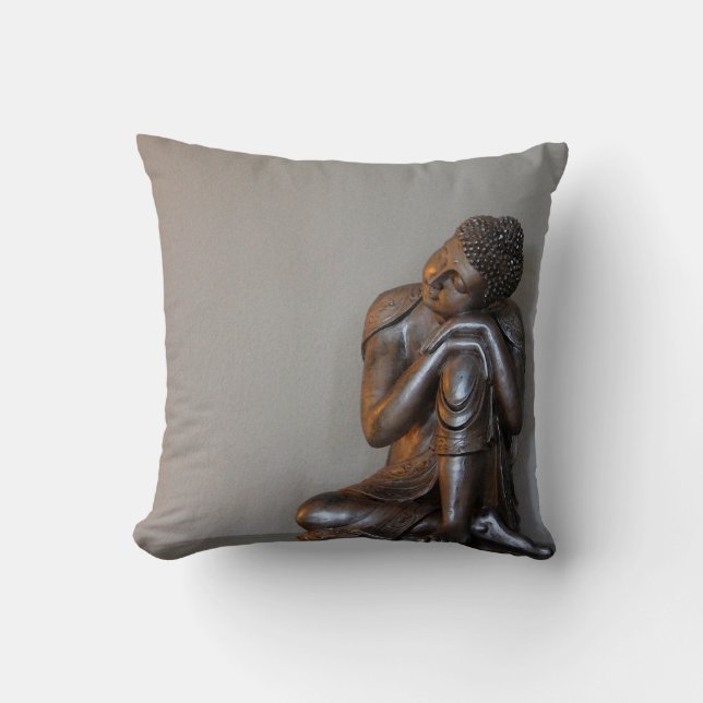 Close up of peaceful silver Buddha Cushion (Front)