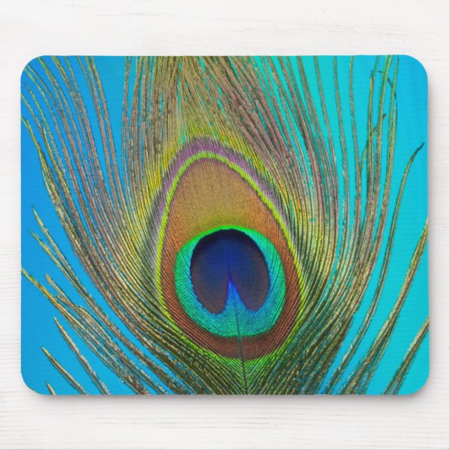 Close up of peacock feather mouse pad (Front)