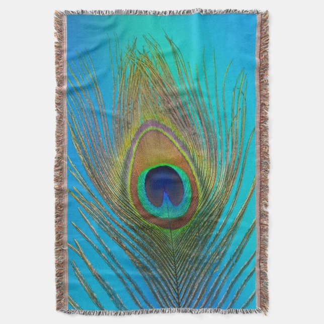 Close up of peacock feather throw blanket (Front Vertical)