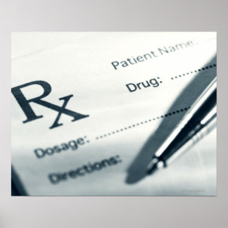 Close up of prescription pad and pen poster