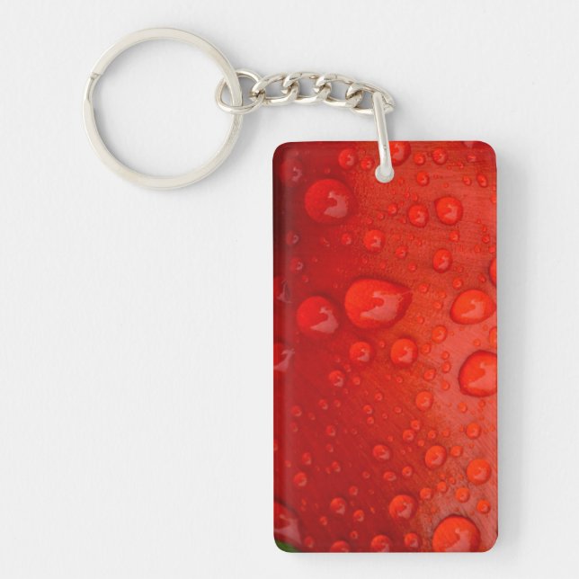 Close-up of raindrops on tulip petal key ring (Front)