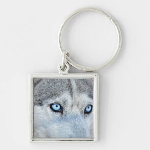Close up of Siberian Husky with Blue Eyes Key Ring