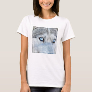 Close up of Siberian Husky with Blue Eyes T-Shirt