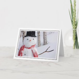 Close-Up of Snowman with Scarf and Top Hat Holiday Card