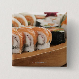 Close-up of sushi in a platter 15 cm square badge