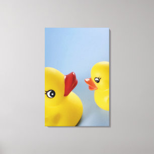 Close-up of two rubber ducks canvas print