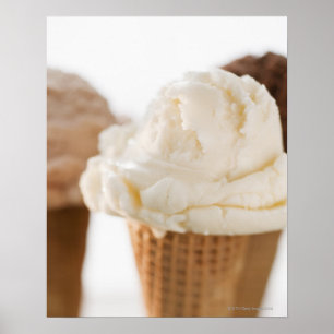 Close up of various ice cream cones poster