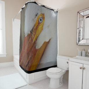 Close Up of White Pelican with Blue Eye Shower Curtain