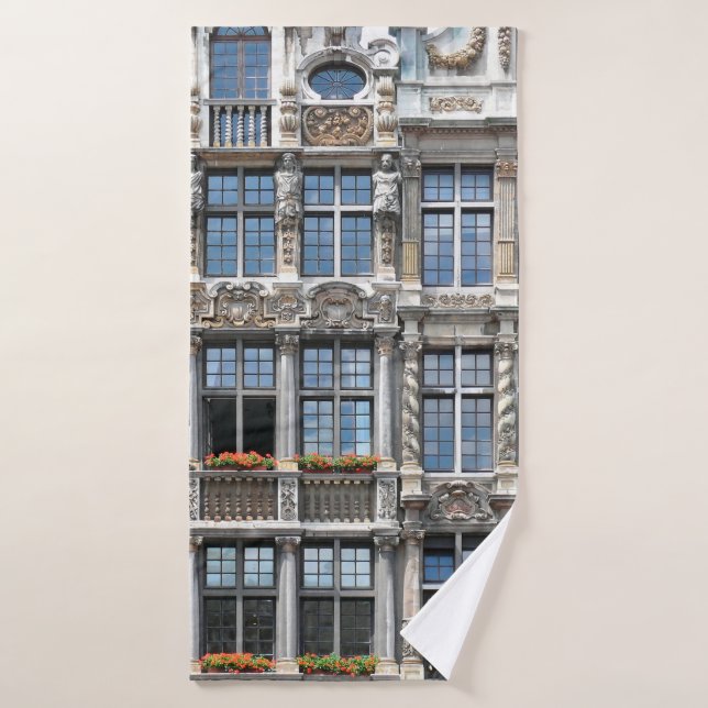 Close up of windows of famous guildhalls in Grote  Bath Towel (Bath Towel)