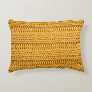 Close up of yellow knitted textured background. Tr Decorative Cushion