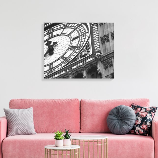 Close up on Big Ben in black and white Canvas Print (Insitu(LivingRoom))