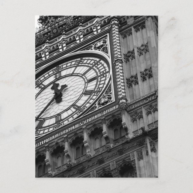 Close up on Big Ben in black and white Postcard (Front)