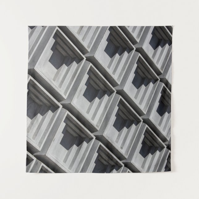 Close-up photo of grey building tapestry (Front)