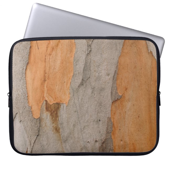 Close up photo of tree trunk laptop sleeve (Front)