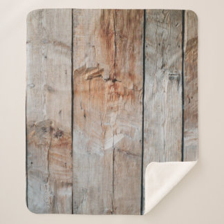 Close up photo of wooden panel sherpa blanket