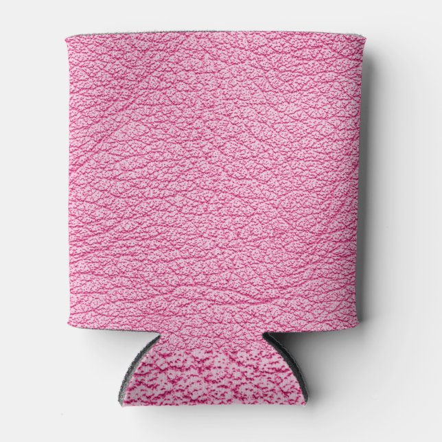 Close-up pink leather, textured background. can cooler (Front)