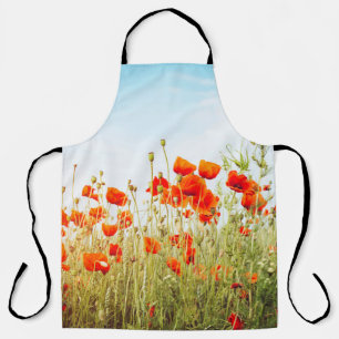 Close up poppies on field. Wild flowers in springt Apron