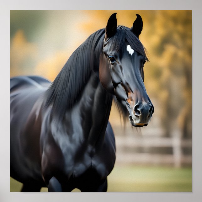 Close-up Portrait of a Black Horse Poster (Front)
