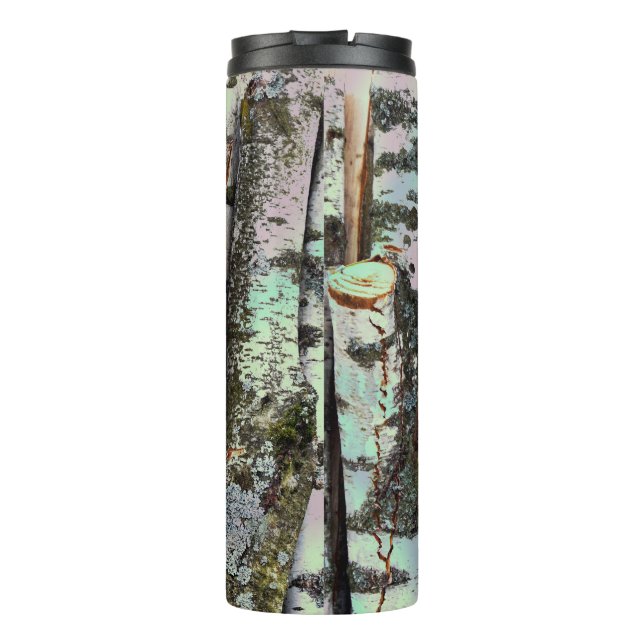 Close-up scene of birch log stumps, cool  thermal tumbler (Back)