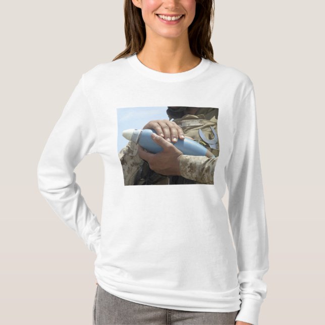 Close-up view of a soldier cradling a munition T-Shirt (Front)