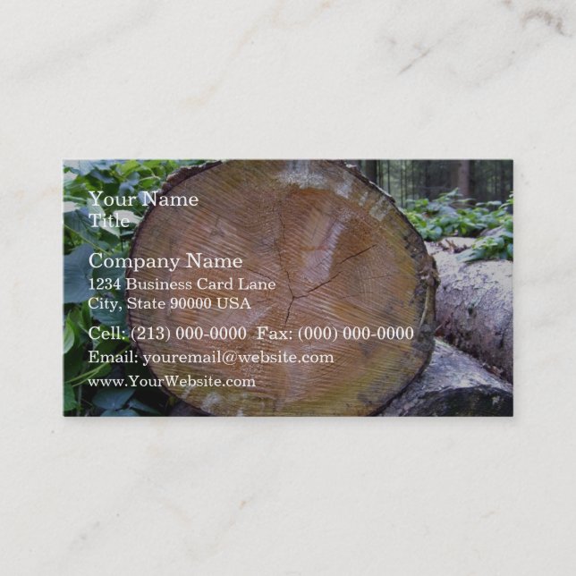 Close up view of Cut Tree Disc Texture Business Card (Front)
