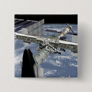 Close up view of the Shuttle docked 15 Cm Square Badge