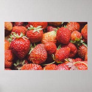 Close-up view on fresh summer strawberry with vint poster