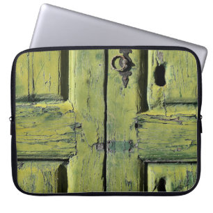 Closed brown wooden 2-panel door laptop sleeve