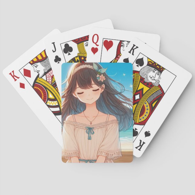 Closed Eyes Girl Playing Cards (Back)