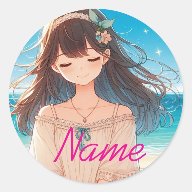 Closed Eyes Girl & Straw Hat Girl Classic Round Sticker (Front)