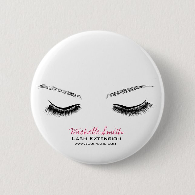 Closed eyes long lashes lash extension 6 cm round badge (Front)