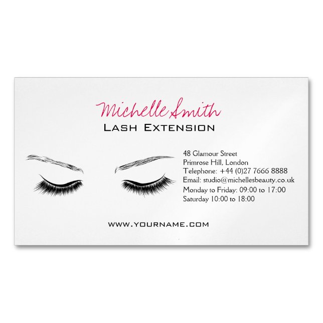 Closed eyes long lashes lash extension magnetic business card (Front)