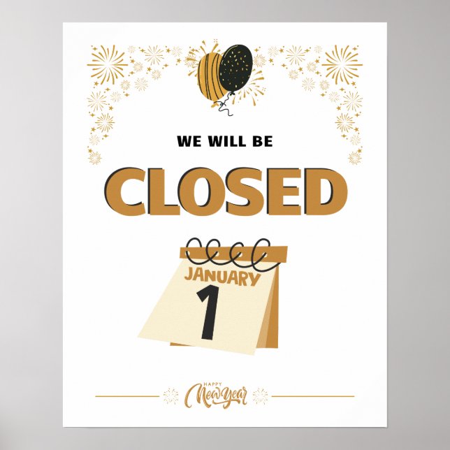 Closed January 1st Store Hours Poster (Front)