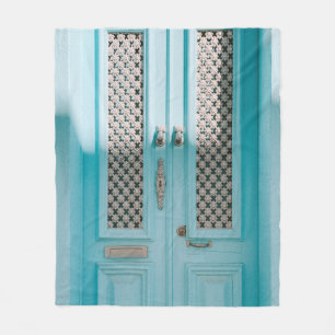 CLOSED TEAL FRENCH DOORS FLEECE BLANKET