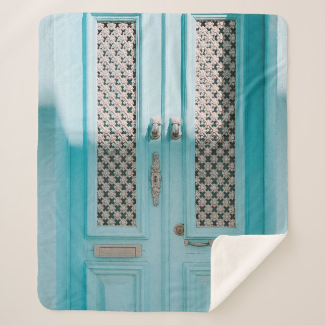 CLOSED TEAL FRENCH DOORS SHERPA BLANKET (Front)